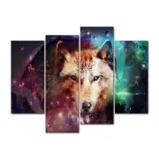 Wolf Wall Art Decor Colorful Wild Animal Canvas Pictures Artwork 4 Panel Pain...