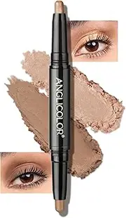 Anglicolor Dual Ended Cream Eyeshadow Stick, Crème to Powder, Brown Eyeshadow Stick, Glitter & Matte Shades, Soomth, Waterproof & Long Lasting, Blendable Glitter Eye Makeup,Brown Shimmer&Espresso
