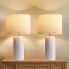 Ceramic Bedside Table Lamps Set of 2 with 3 Color Temperatures, Modern Lamps for