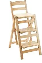Step Ladder Wooden Folding Library Ladder Chair, Counter Chair Bar Chair, 2 in 1 Lightweight Portable Multifunctional Step Stool, 3-Step Stool Dual Purpose Stepladders, Display Stand and Flower Stand