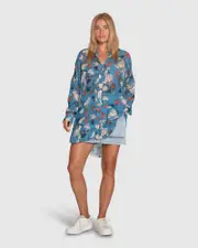[Belle & Bloom] Because You Move Me Oversized Shirt - Flora Blue