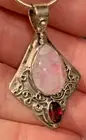 Pink Moonstone & Garnet Pendant 925 Sterling N-07