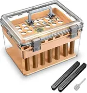 Cigarmoon Acrylic Cigar Humidor with 2 Humidifiers and Hygrometer,Desktop Airtight Cigar Case Box Cedar Tray Can Hold About 70 Cigars with Portable Handle(Small)