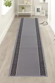 Custom Size Rubber Collection Meander Design Grey Non Slip Washable Runner Rug