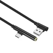 2 in 1 Type C 3.5MM Jack Aux Audio Braided Fast Charging Data Cable 1M For Smart Phone Tablet BLACK COLOR