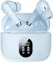 Wireless Earbuds Bluetooth 5.3 Headphones Noise Cancelling with 35H Playtime, IPX4 Waterproof, LED Power Display, Touch Control TWS in-Ear Headphones with Charging Case for Sport/Game, Blue