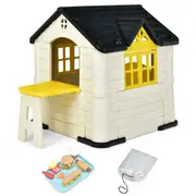 Costway Cubby PlayhouseSunny Cottage Pretend Play Toy Indoor Game w/7pcs Toys Set Table&Cover