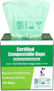 Compostable Bags 13 Gallon 100 Count Tall Kitchen Compost Trash Bags