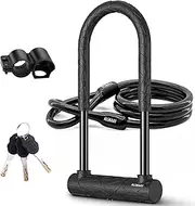 Rugged Heavy Duty Bike U Lock - Super Strong 12 Ton Shear, Anti-Theft, Silicone Covered Steel Prevents Scratches, Keyhole Protected by Sliding Cover, 4ft Steel Cable, Compact, Easy to Use(L)