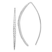 Sterling Silver Rhodium-Plated Cz Threader Earrings