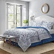 Laura Ashley Home - Comforter Set, Cotton Bedding with Matching Shams & Bed Skirt, Stylish Home Decor (Charlotte Blue, Queen)