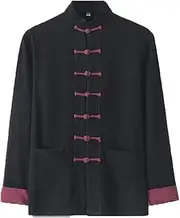 [NTWSHS] Chinese clothing Cotton Linen Tai Chi Uniform Men Chinese Traditional Kung Fu Clothes Wing Chun Clothes Zen Meditation,Tang Suit Hanfu Jacket Shirt Coat Martial Arts Suit