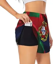 [WURTON] Portuguese Flag Print Exercise Gym Workout Shorts Women's Athletic Shorts Dual-Layered Yoga Running Shorts