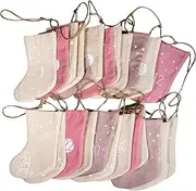 Rayher 46557000 Advent Calendar Christmas Stockings for Filling, Fabric, 24 Stockings on Jute String 220 cm, Rose/Mixed - Tones, Normal