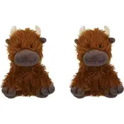 Rosewood Tough Rope Core Cow Plush Pet Dog Outdoor Chew Bite Fetch Toy Brown 2PK