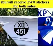 2x Round Boat Rego Stickers 450mm BUBBLE FREE Custom Boat registration Marine