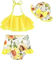 [Magic Park] Infant Girls Ruffle Swimsuit Baby Girl Bikini Sets Toddler 3 Piece Bathing Suit with Hat Kids Swimwear Beach Set