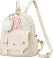 [CALLPIONEER] Initial Cute Mini Backpack Fashion Backpack, White, Letter R