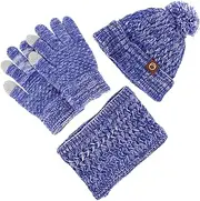 [GLSTOY] Hat Gloves Hand Knitted Winter Accessories Pom Pom Winter Beanie Winter Hats for Fleece Lined Winter Accessories Hat and Gloves for Wool Gloves Acrylic Violet