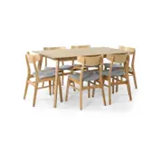 Cusco 7pc Set Dining Set 150cm Table 6 Chair Fabric Seat Scandinavian Style