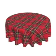 Christmas Tablecloth 60 Inch Round Red Green Buffalo Plaid Tablecloth Dust-Pr...