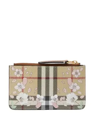 floral check print leather coin case