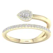 14k Yellow Gold Pear Diamond Spiral Teardrop Band Ring 1/4 Cttw