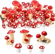 Yulejo 120 Pcs Cute Tiny Mushrooms Bulk Mini Miniature Figurines Fairy Mushroom Decor Garden Mushroom Statue Mini Mushrooms Ornament for Plant Micro Landscape Bonsai Craft(,Red)