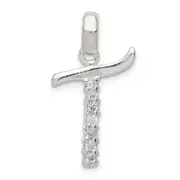Sterling Silver Cz Letter T Initial Pendant