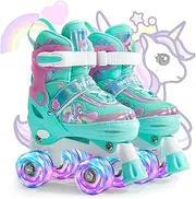 METROLLER Kids Roller Skates Girls Ages 4-6 5-8 8-12 Adjustable Toddler Roller Skates Shining Wheels Little Unicorn Sports Outdoors