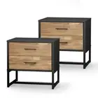 Oikiture 2x Bedside Table 2 Drawers Side Tables Storage Nightstand Metal