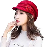 [Generic] 2025 Soft Knitted Beret Hats for Women Cute Flowers Slouchy Beanie Hat with Brim Fashion Warm Newsboy Hat Skull Cap
