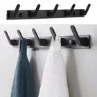 Hook Rack Wall Hanger Bathroom 3-6 Hooks Accessory Aluminum Black Coat