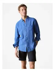 [Trenery] Regular Fit Delave Linen Long Sleeve Shirt in Mineral Blue