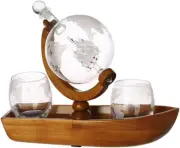 Whiskey & Wine Decanter Globe World Set with 2 Whiskey Glasses,House Warming for