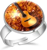 [FVQL] Adjustable Ring for Girls, guitar and leaf pattern, 1.7cm/0.67inch, Glass, glass