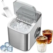 Ice Maker Machine for Home,Portable Small Clear Ice Cube Maker with LED Touch Display Panel,2 Bullet Ice Sizes,Ice Ready in 6 Mins,12kg/26lb in 24h,for Kitchen/Party/bar