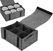 lomdung Felt Cup Holder Camping with 6 Compartments, Camping Tableware Storage Felt Bag 27 x 15 x 5 cm, Motorhome Felt Plate Holder Non-Slip and Quiet, Caravan Plate Holder for Motorhomes Caravans