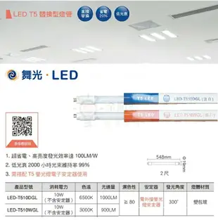 ☼金順心☼專業照明~舞光 LED T5 燈管 2尺 全電壓 T5替代型燈管 10W 玻璃燈管