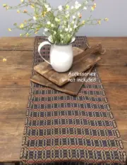 Acorn Weave NAVY RED TAN Table Runner -- 56" x 14" Farmhouse Primitive