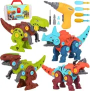 4 Pack Dinosaur Toys for Kids Take Apart Dinosaur Toy with Electric Drill & 4 H