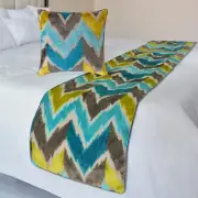 Decorative Blue Velvet Queen Bed Runner, Velvet, Peacock & Ombre - Plume Palatte