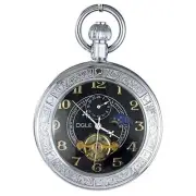 Waterproof Luminous Magnifier Tourbillon Moon Sun Chain Fob Self Silver Black
