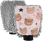 Cartoon Cute Brown Teddy Bear Car Wash Mitts Microfiber Scratch-Free Car Clean Gloves Car Washing Sponge