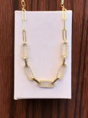 925 Sterling Silver Cz Paperclip Link Chain Necklace Womens Girls 12mm 16" Gold