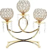 3-Arm Crystal Bowls Tealight Candelabra Candle Holder for Home Office Wedding Table Centerpiece Decoration (golden)