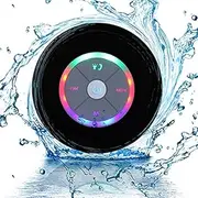 JUSTOP Rainbow LED Bluetooth Shower Speaker With FM Radio, IP67 Portable Fully Waterproof, Hands-Free Speakerphone. Rechargeable Using Micro USB, Perfect Speaker for Golf, Beach, Shower & Home (Black)