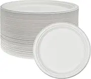 Heavy Duty Plates | 10 Inch Disposable Plates for Adults & Kids | White Eco Friendly Sugarcane Paper Plates are Cut & Leak Resistant | 125 Pack (1 Compartment)