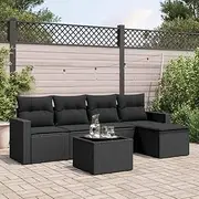 6 Piece Black Poly Rattan Garden Sofa Set with Cushions - Patio Furniture Set Outdoor Chairs Table - Clearance Wicker Sets for Small Porch, Balcony, Garden, Bistro or Sale - Durable, Modular Design