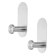 2pcs Self Adhesive Hook Stainless Steel Shower Robe Towel Wall Hooks, Silver